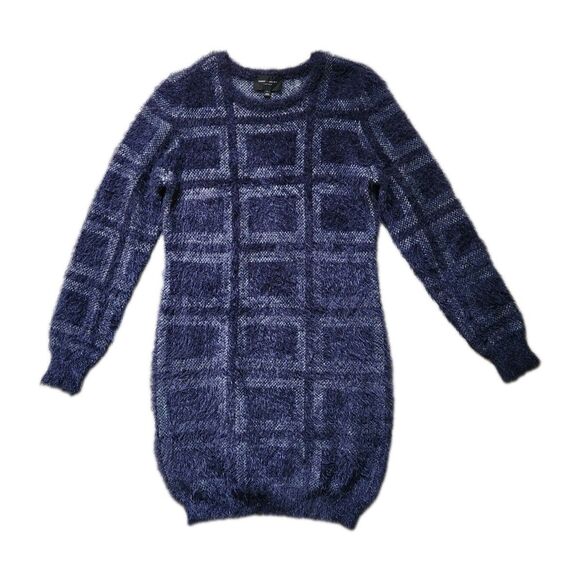 Romeo & Juliet Couture Dresses & Skirts - Romeo & Juliet Couture Fuzzy Sweater Dress Blue White Thick Stretch Womens L EUC